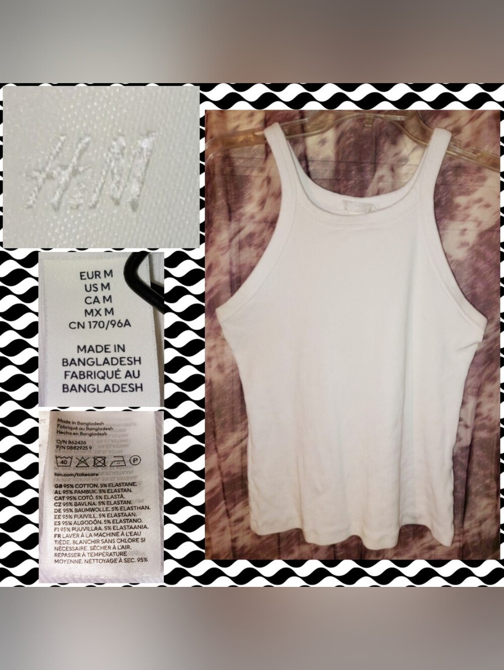H&M brand White Ribbed Soft Knit Tank Top Sz Medium